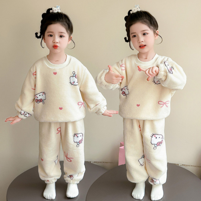 儿童珊瑚绒爱心女童睡衣