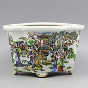 仿古瓷器粉彩十二金钗小花钵 花盆 景德镇瓷庄 摆件古玩收藏品