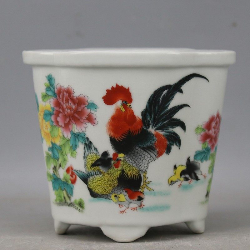仿古瓷器粉彩全家福小花钵 多肉花盆 景德镇瓷器 摆件古玩收藏品