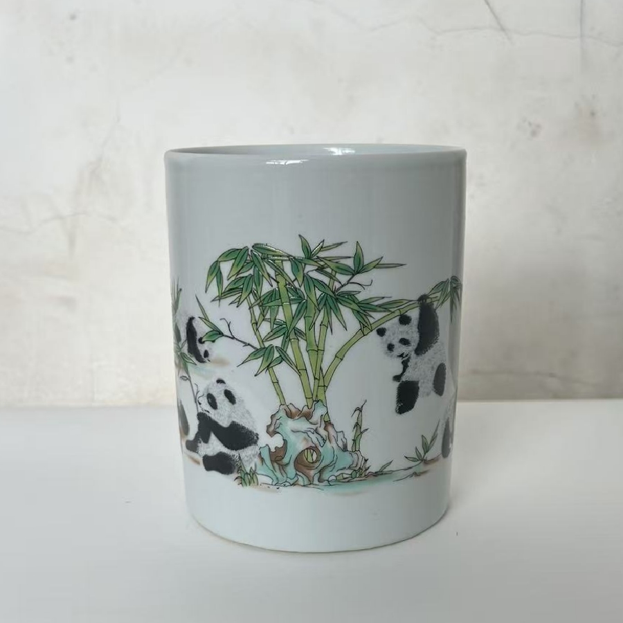 仿古款仿清同治瓷器收藏古玩景德镇陶瓷团团圆圆白釉笔筒家居摆件