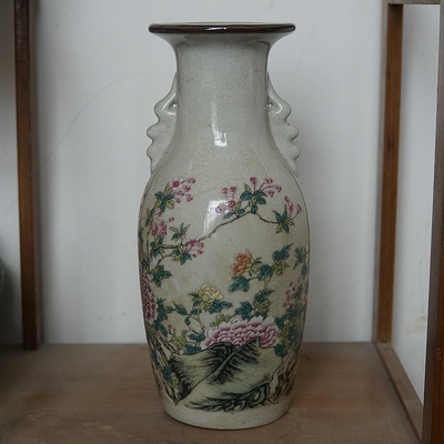 仿古大清乾隆荣华富贵双耳花瓶陶瓷器中式书房装饰古玩古董收藏品