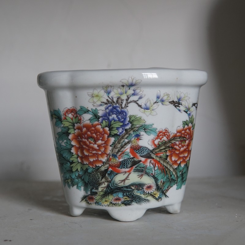 仿古瓷器粉彩锦堂富贵小花钵 多肉花盆景德镇瓷器 摆件古玩收藏品