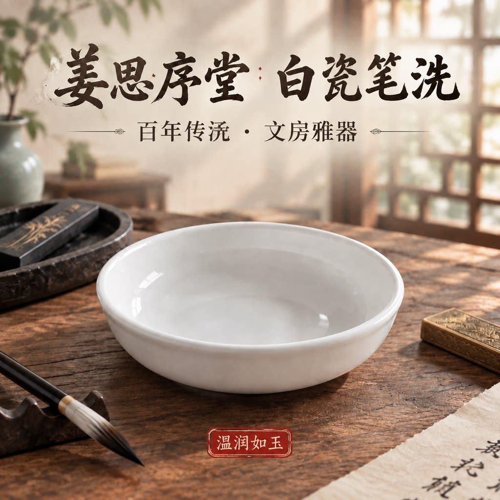 苏州姜思序堂白瓷笔洗陶瓷水洗洗笔茶洗水盂茶碗茶道零配功夫茶具