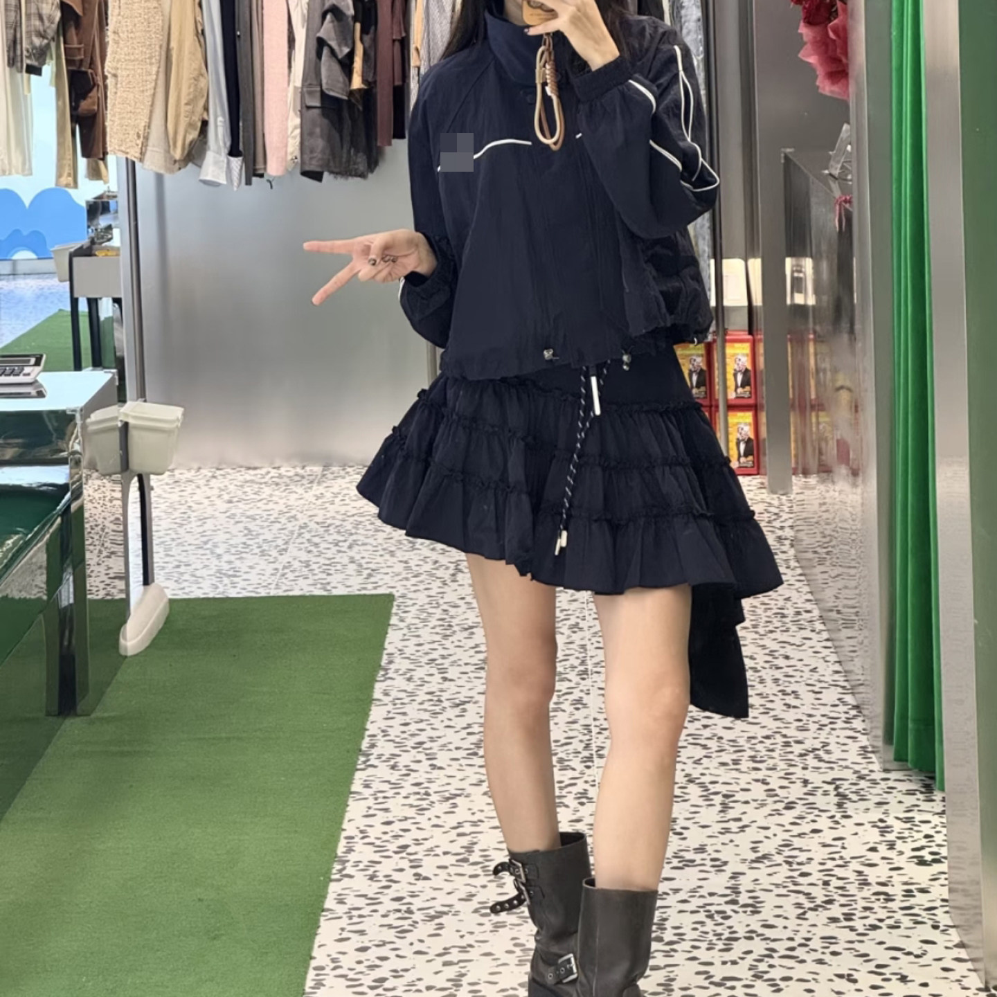 现货2026春新款时尚运动风立领外套不规则蓬蓬裙套装女RK12403260