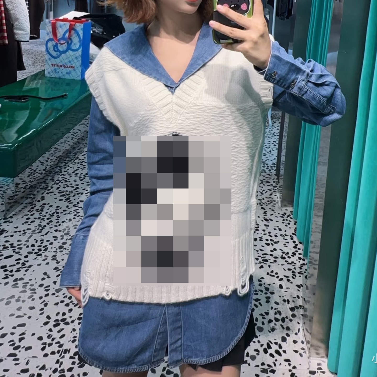 现货2025冬季新款学院风卡通针织衫马甲衬衫两件套女RLl71103075