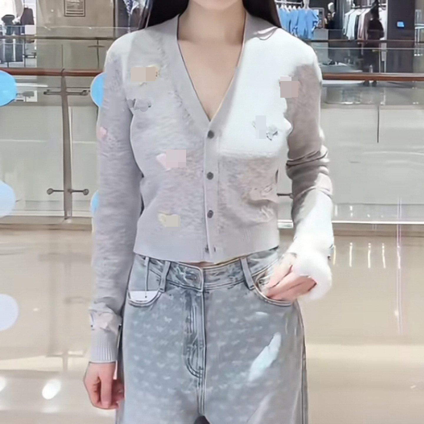 现货2026春季新时尚刺绣印花立体V领长袖针织开衫上衣女3K1YE47