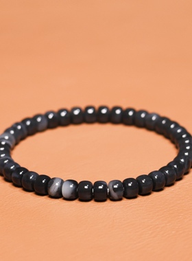 秋会长和田玉新疆天然墨玉籽料手串【NGTC国检N1子料大证】4*6mm