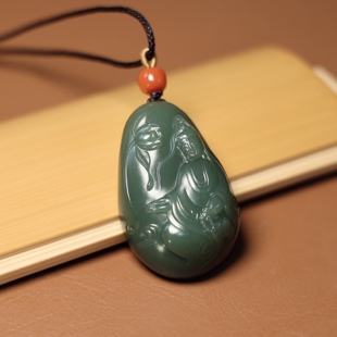 秋会长和田玉新疆天然青玉籽观音满皮挂件【NGTC国检N1子料大证】