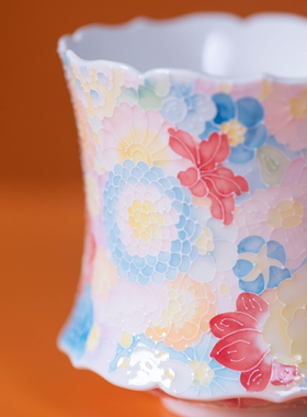 LANTING景德镇手绘万花莲韵主人杯陶瓷花口设计感高档一人饮茶具