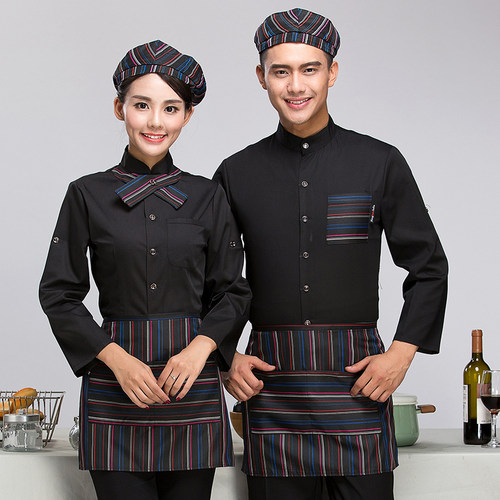 酒店饭店服务员工作服长袖女餐饮火锅店套装中国风餐厅工装男定制