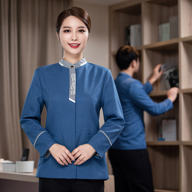 保洁工作服女长袖pa宾馆客房酒店保洁员阿姨物业保洁大码亚麻套装
