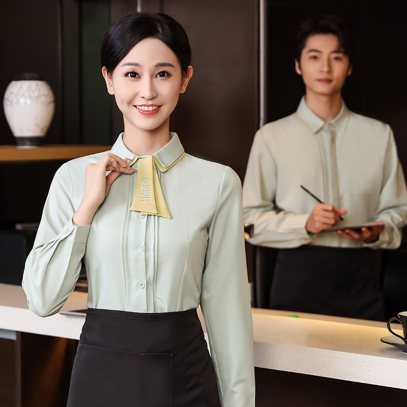 西式餐厅服务员工作服长袖女咖啡烘焙蛋糕店衬衣制服饭店工作服秋