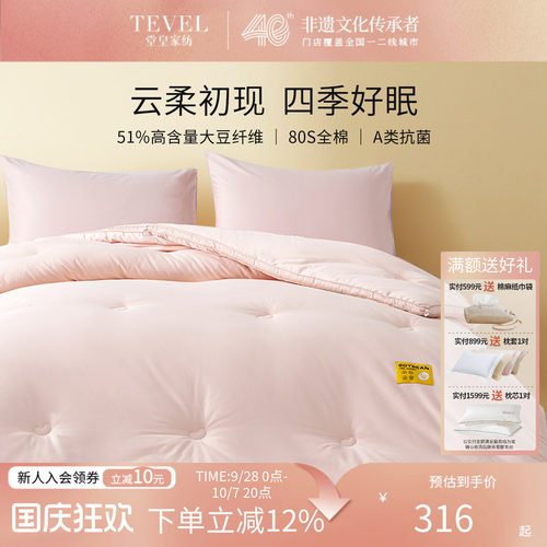 TEVEL/堂皇全棉A类被子大豆纤维春秋被加厚冬被