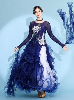 王炸三色！摩登舞裙演出服S7078国标舞服装表演比赛服华尔兹舞裙