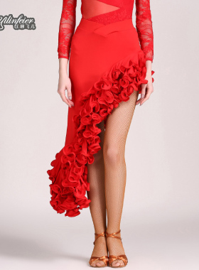 以琳飞儿 恰恰!桑巴!拉丁舞裙S8032广场舞蹈服装V腰不规则螺旋裙