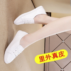 网红小白鞋女真皮爆款2025夏季平底百搭一脚蹬懒人护士鞋休闲舒适