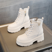 内增高马丁靴女真皮短靴爆款 秋冬新款 小个子8cm厚底增高加绒靴子