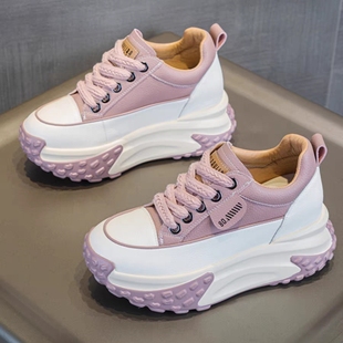 女爆款 秋冬加绒小白鞋 厚底2025新款 8cm小个子紫色真皮内增高女鞋