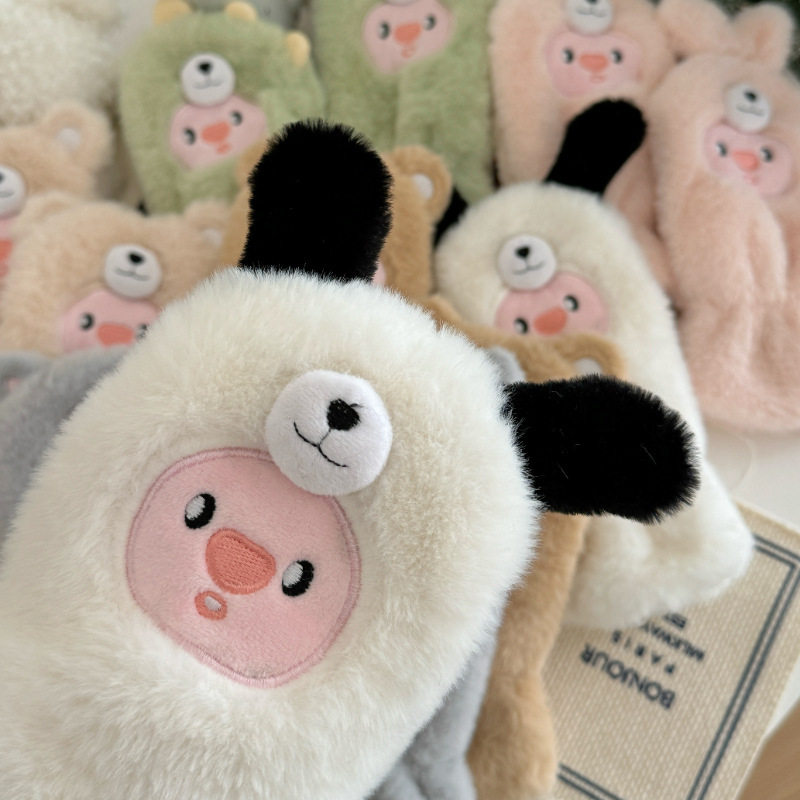 保暖手套女冬季可爱骑行保暖加绒加厚卡通兔子防寒风挂脖包指手套