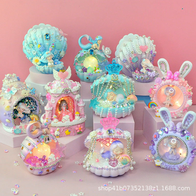 批发贝壳摆件diy手工材料包美人鱼小夜灯独角兽生日礼物笔筒玩具,节庆用品/礼品,创意/设计玩具,淘宝优惠券,粉丝福利购,淘宝优惠卷