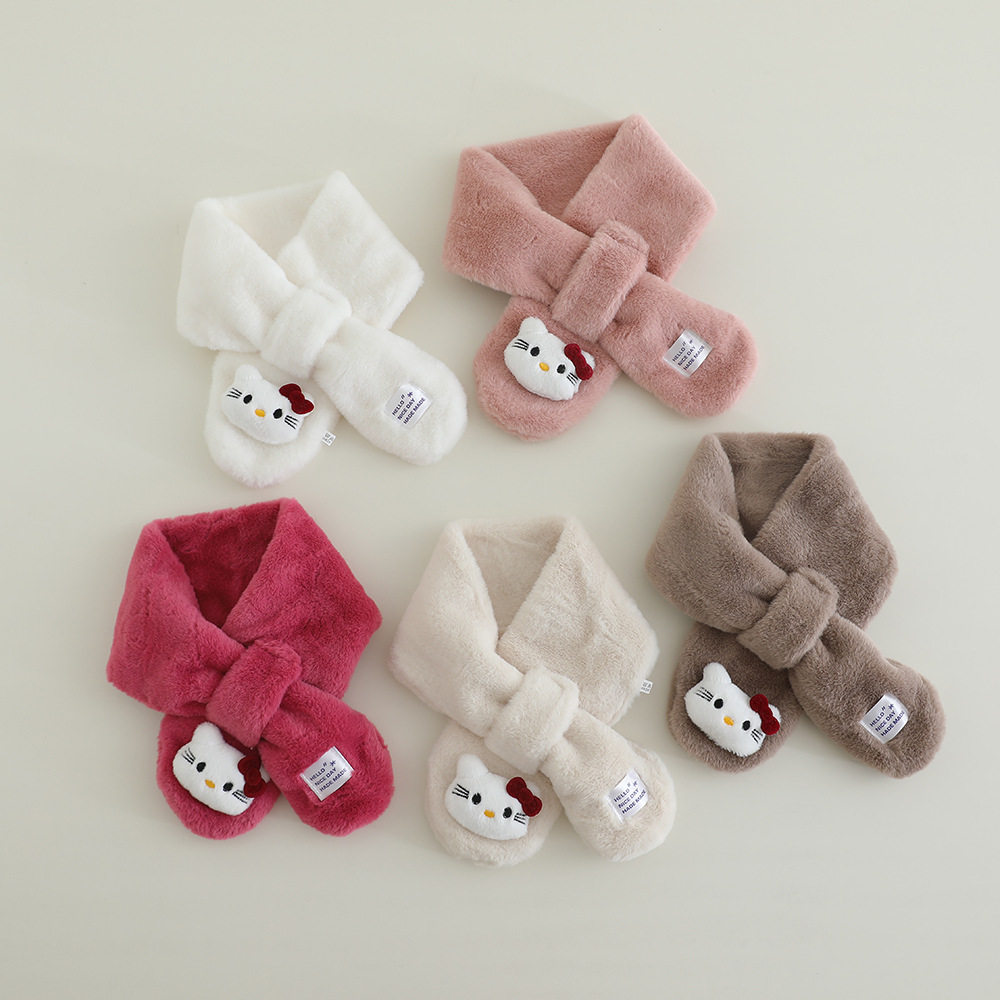 儿童围巾冬季保暖加绒可爱卡通猫咪男女宝宝防寒毛绒秋冬全指手套