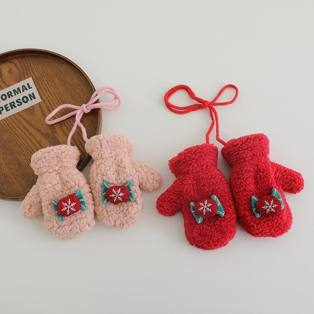 儿童手套冬季保暖加绒可爱圣诞小鹿男女宝宝防寒毛绒秋冬全指手套