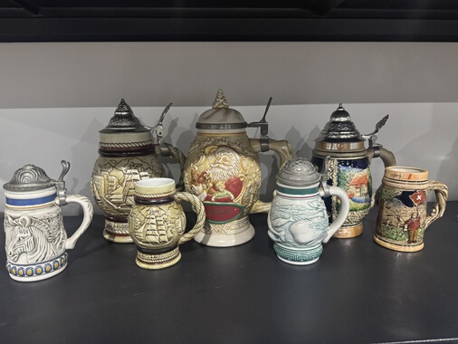 中古扎啤杯德国莱茵石彩绘瓷啤酒杯限量AVON年度限定