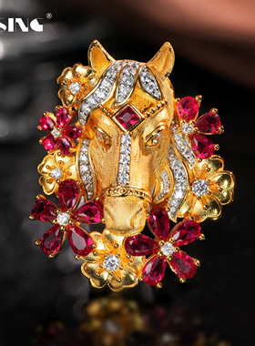 V姐推荐培育红宝石【赤焰追风】原创黄金色马吊坠马年礼物S925