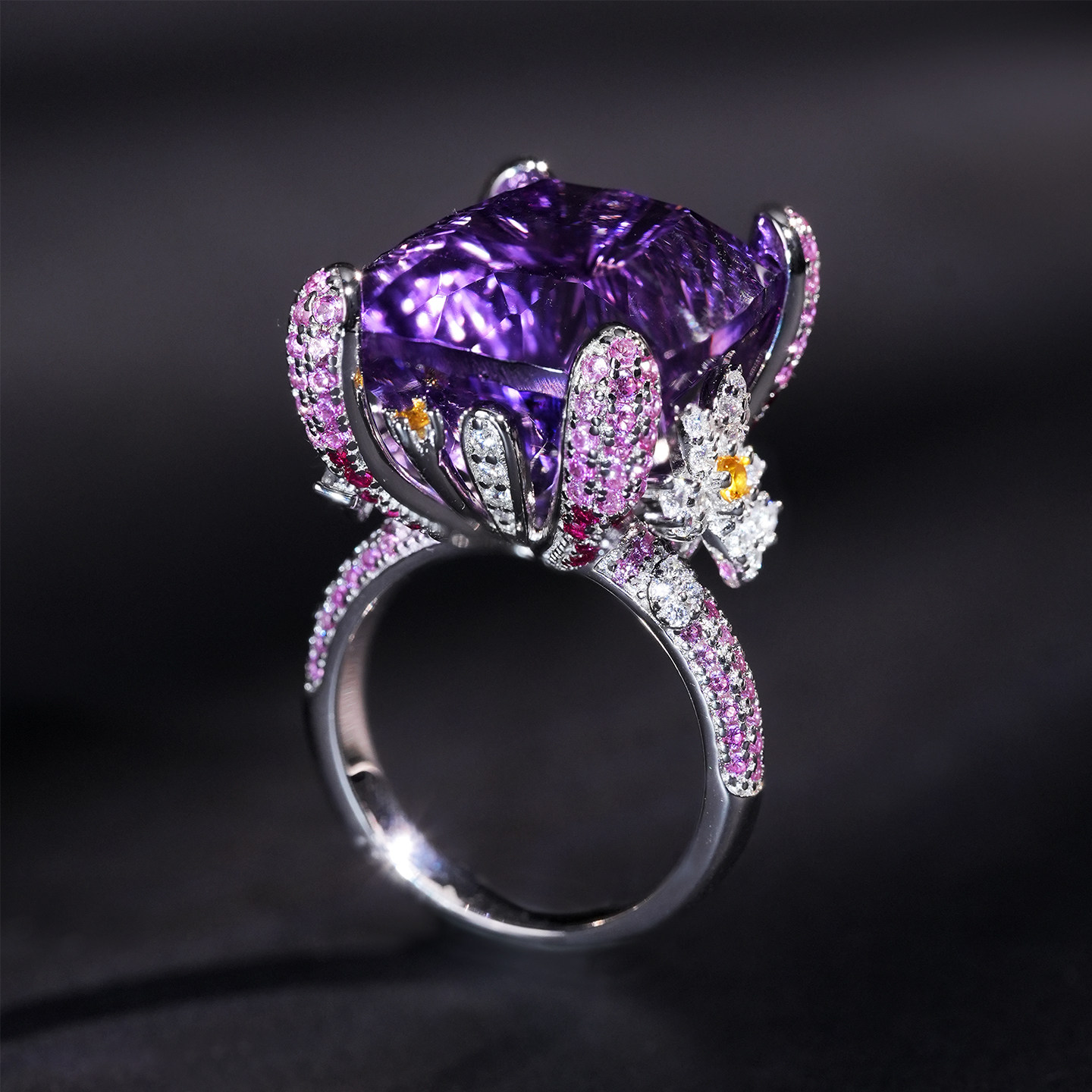 21克拉天然紫水晶花海设计款戒指