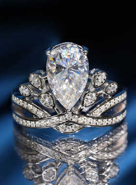 VISING珠宝为爱加冕皇冠莫桑钻戒D色3克拉钻石戒指求婚戒