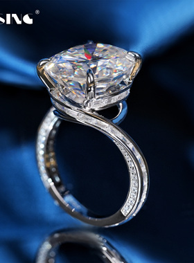 VISING珠宝10ct蛋形莫桑石钻戒国际证书D色VVS级鸽子蛋戒指S925银