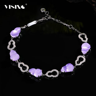 VISING珠宝天然石英质玉水沫玉垫色紫色紫罗兰葫芦手链