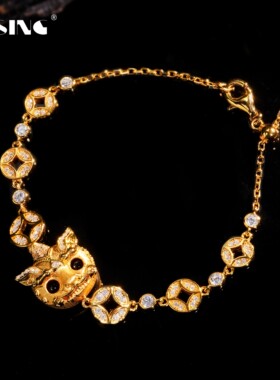 VISING珠宝S925黄金色眨眼貔貅拉丝工艺手链手串盘缠