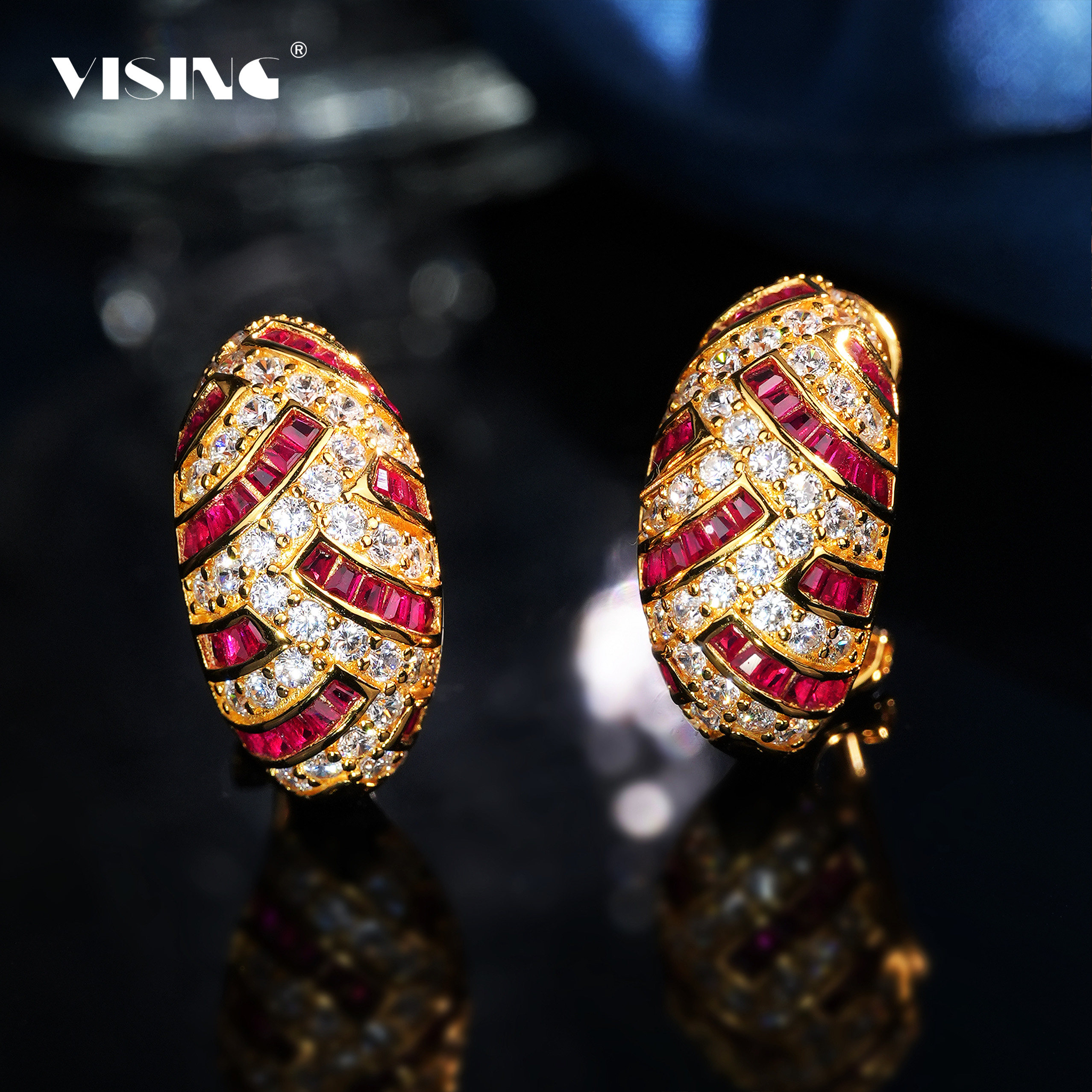 VISING珠宝《爆竹》黄金色培育红宝石耳环耳钉耳饰新年首饰S925银 - VISING珠宝藏宝阁出品