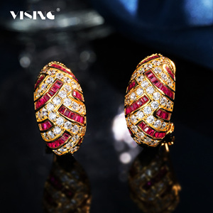 VISING珠宝《爆竹》黄金色培育红宝石耳环耳钉耳饰新年首饰S925银