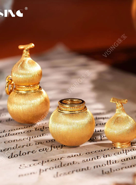 VISING珠宝金色拉丝刻丝葫芦小葫芦吊坠国风新中式S925银