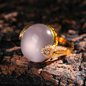 VISING珠宝天然莫桑比克星光粉水晶鸽子蛋戒指全净体收藏