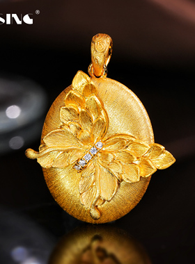 VISING珠宝【福气叠加】黄金色蝴蝶牌吊坠项链手工勾丝工艺S925