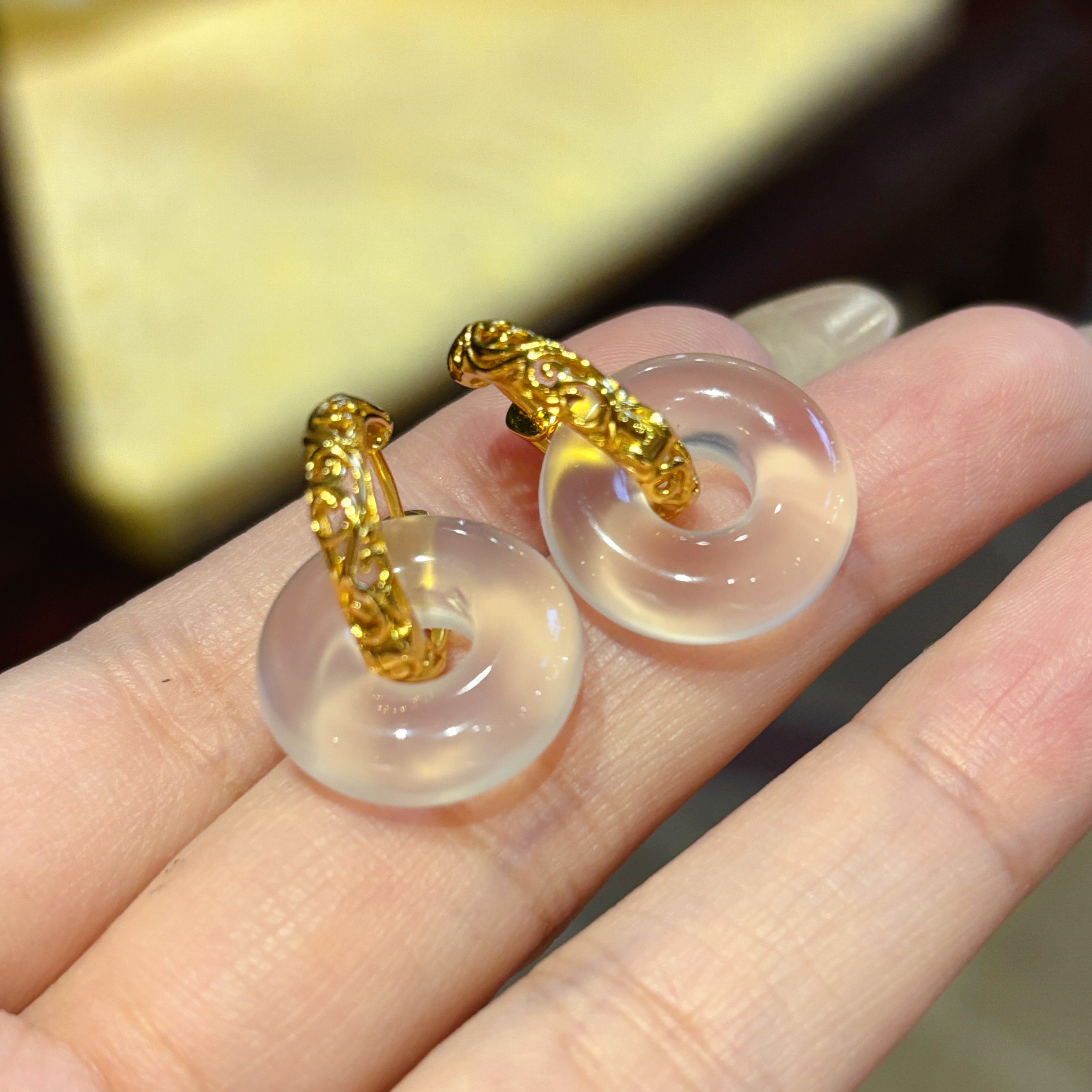 VISING珠宝天然马达加斯加白玉髓甜甜圈耳坠耳环耳扣,珠宝/钻石/翡翠,耳饰,淘宝优惠券,粉丝福利购,淘宝优惠卷