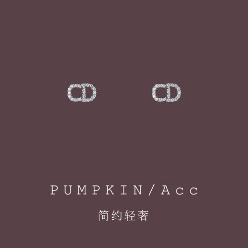 小众设计字母CD锆石耳饰