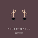 黑色桃心蝴蝶结短款 复古心形耳饰甜美耳夹 耳环轻奢高级感耳坠法式