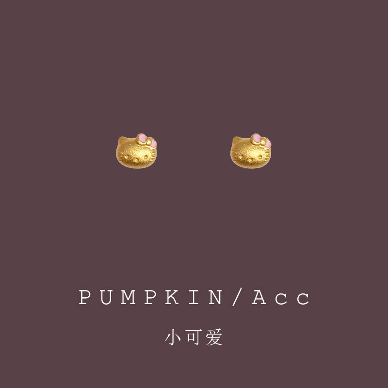 可爱粉色蝴蝶结小猫咪耳钉女小巧精致简约气质卡通耳饰儿童耳夹