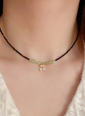 新中式黑色水晶串珠樱桃项链