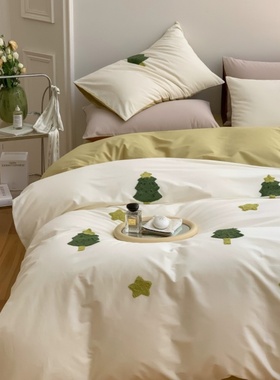 可爱卡通小清新100S全棉毛巾绣磨毛四件套秋冬软糯加厚保暖床品