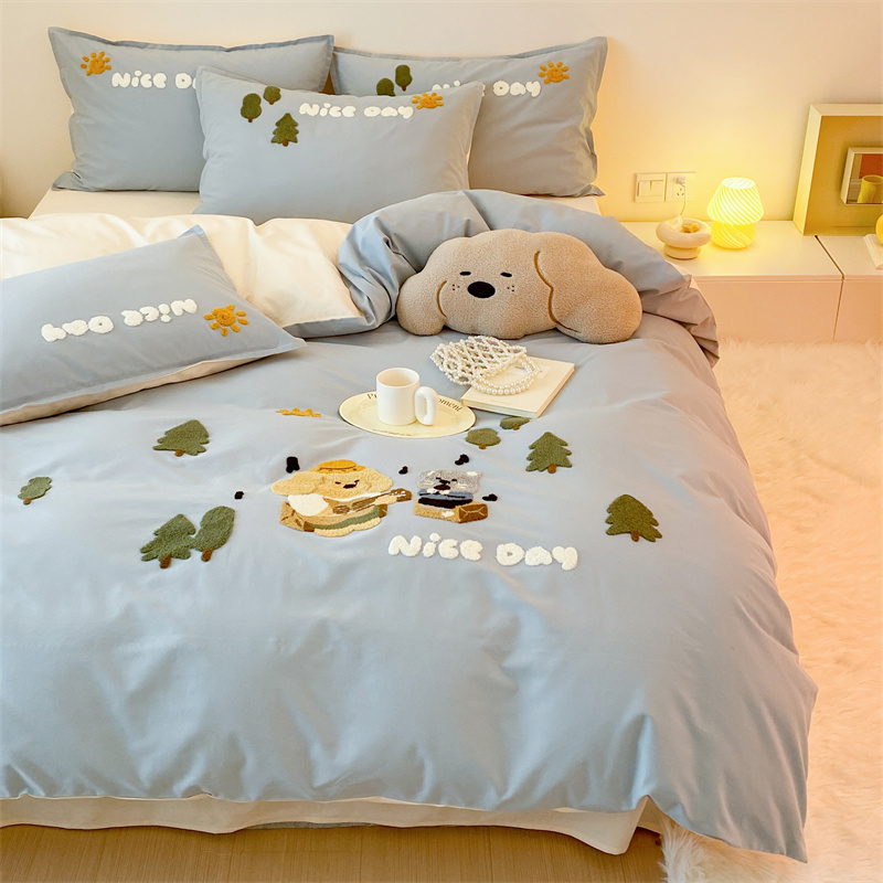 秋冬卡通全棉磨毛毛巾绣四件套