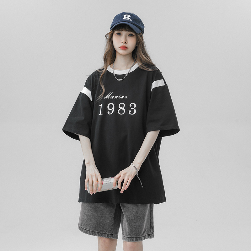 2023新款短袖T恤中性风字母拼接短袖229TX803P48控68,女装T恤,星座229