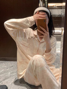 METWO 睡衣女秋冬款长袖长裤衬衫纯棉休闲法式高级感家居服套装