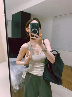 法式 辣妹防走光上衣 纯色工字吊带背心女U领内搭外穿修身 显瘦无袖