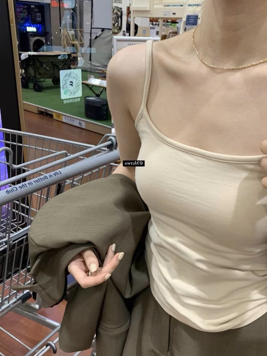 bra吊带自带胸垫一体内衣女性感辣妹显瘦外穿打底背心纯棉上衣夏