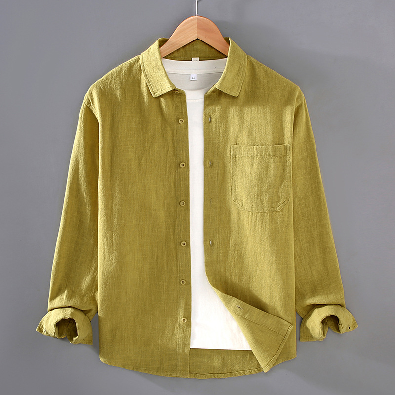 秋季麻料长袖休闲衬衫男士棉麻